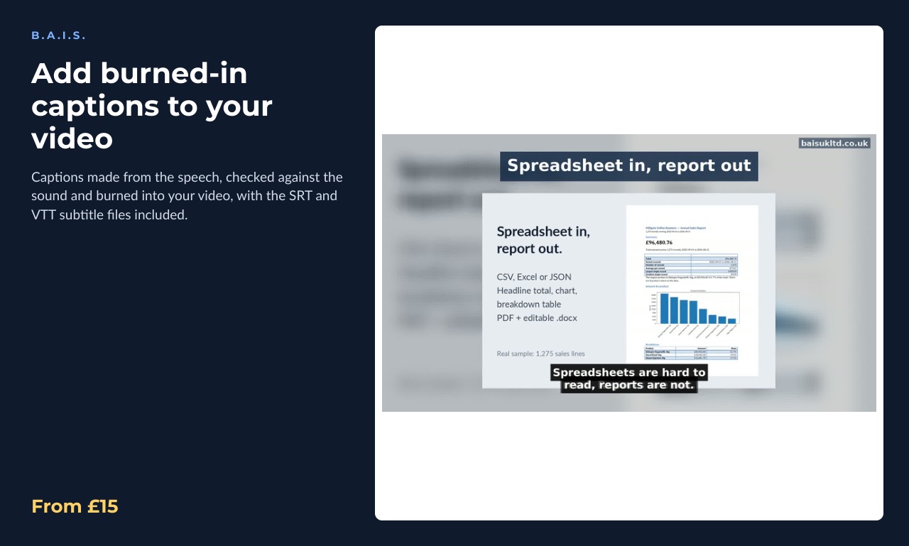 Sample output for: Add burned-in captions to your video