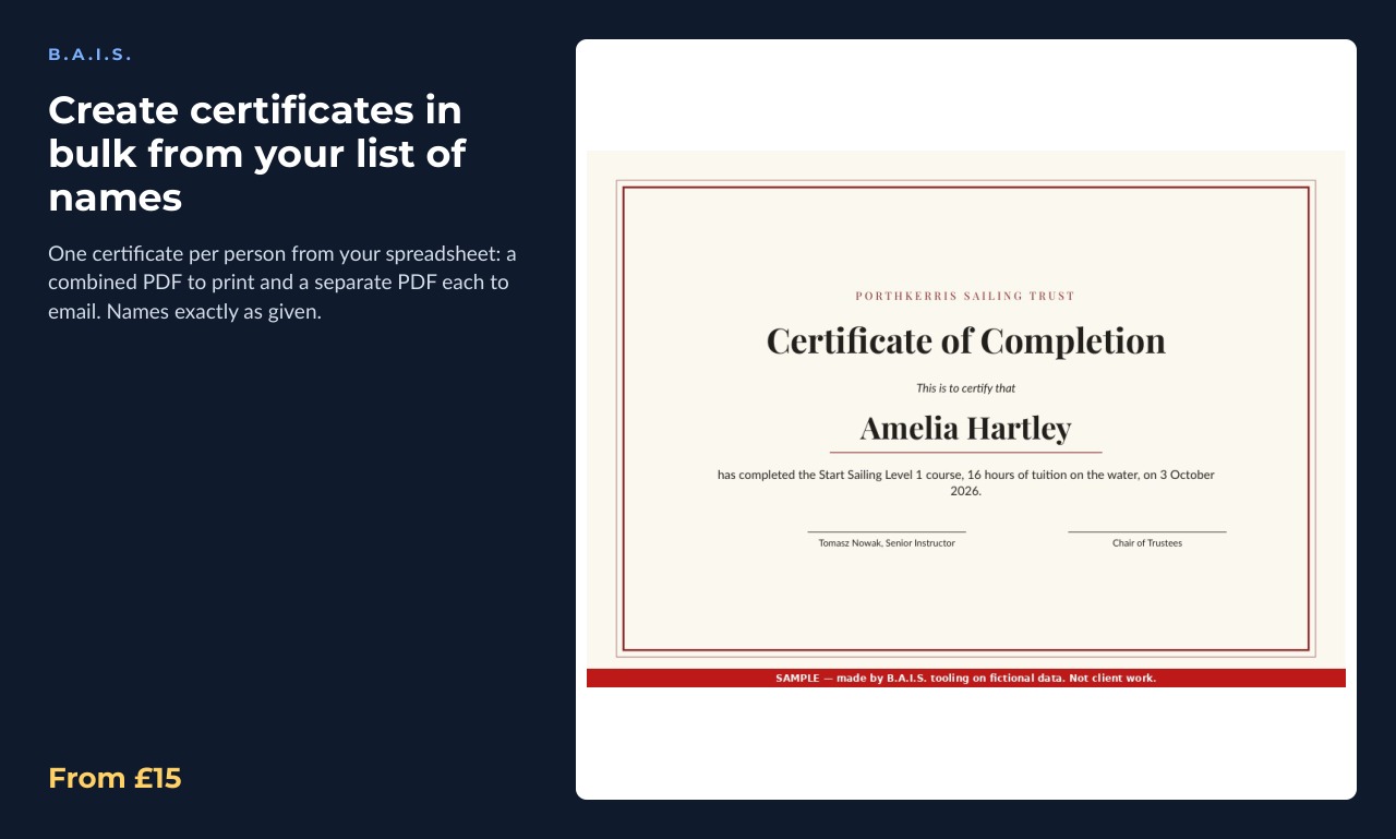 Sample output for: Create certificates in bulk from your list of names