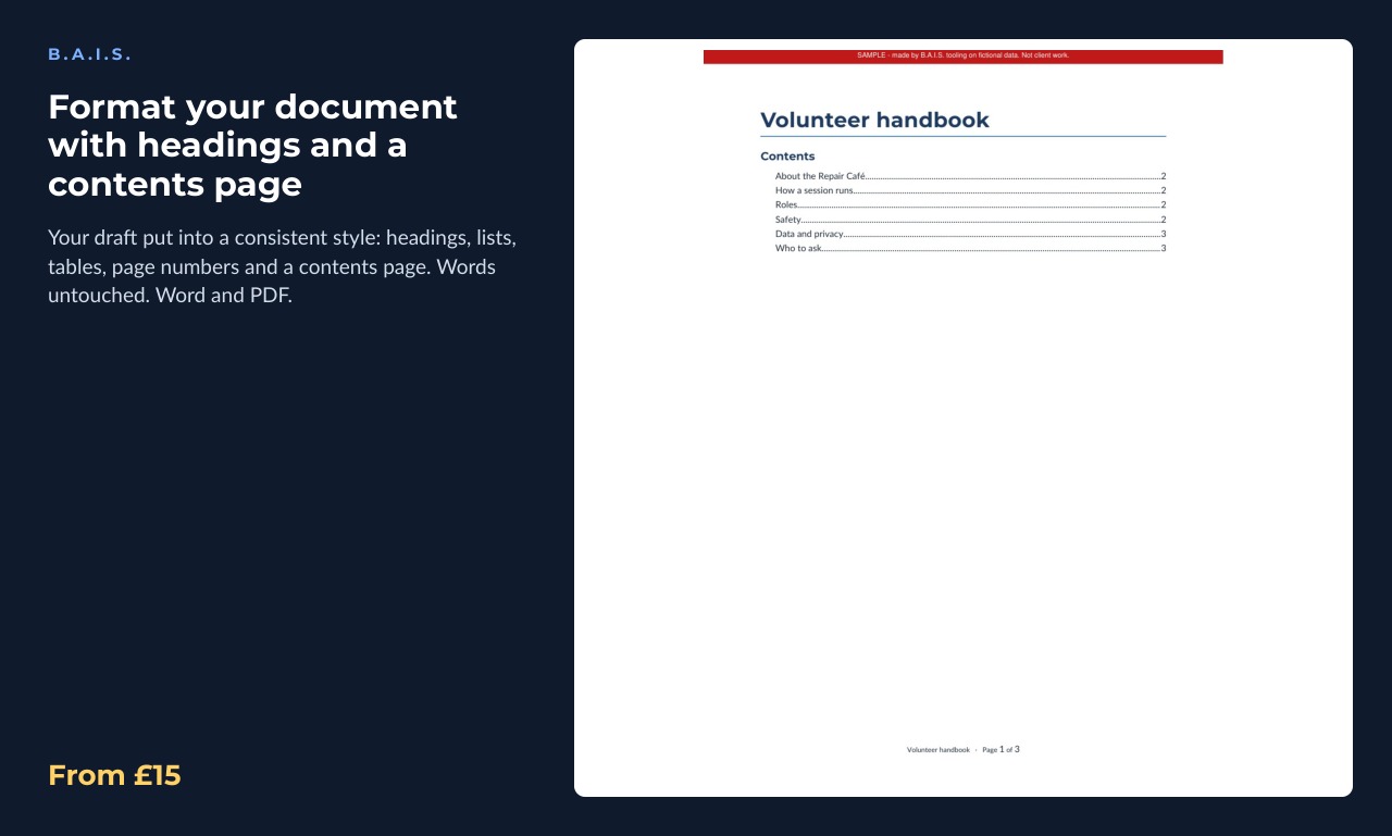 Sample output for: Format your document with headings and a contents page