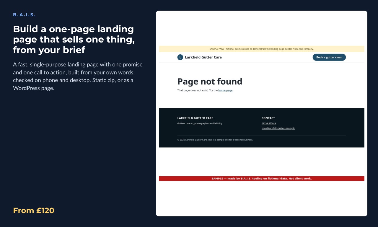 Sample output for: Build a one-page landing page that sells one thing, from your brief