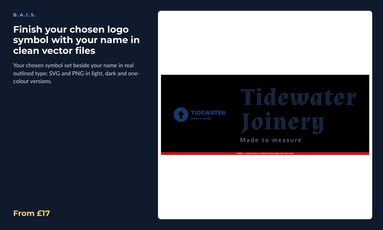 Sample output for: Finish your chosen logo symbol with your name in clean vector files