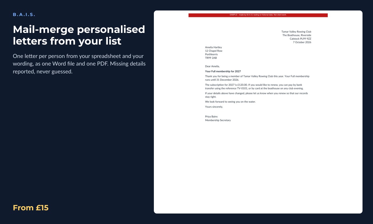 Sample output for: Mail-merge personalised letters from your list