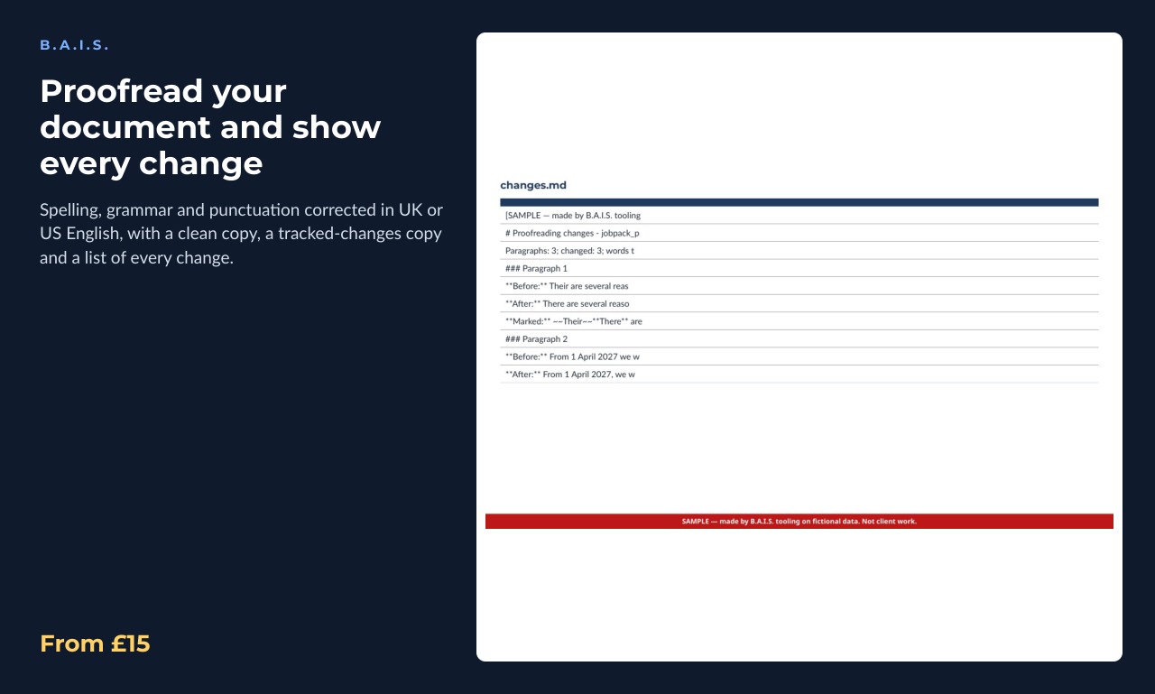 Sample output for: Proofread your document and show every change