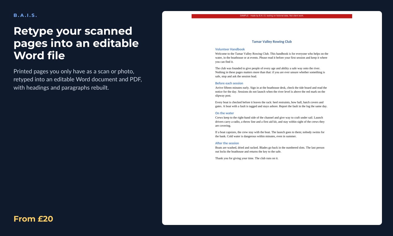 Sample output for: Retype your scanned pages into an editable Word file