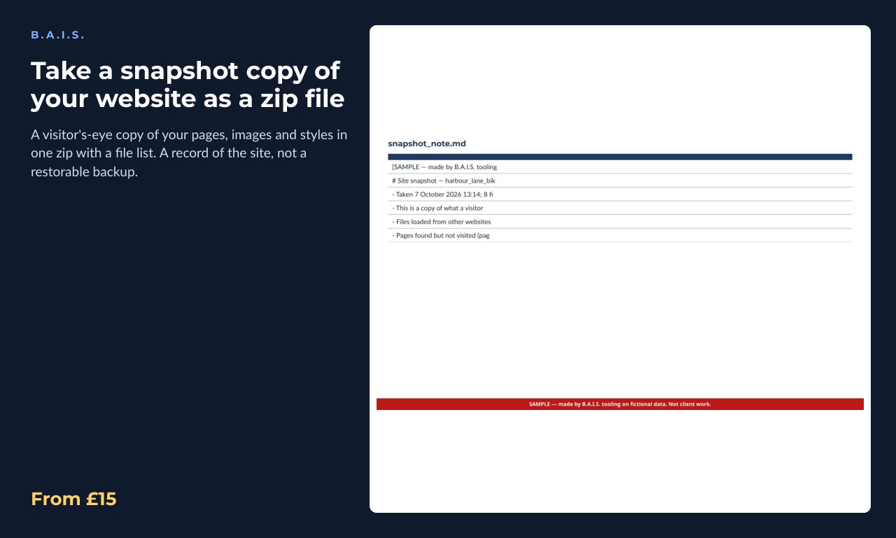 Sample output for: Take a snapshot copy of your website as a zip file