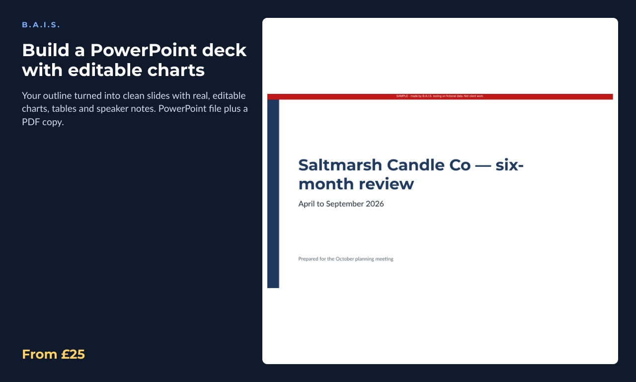 Sample output for: Build a PowerPoint deck with editable charts