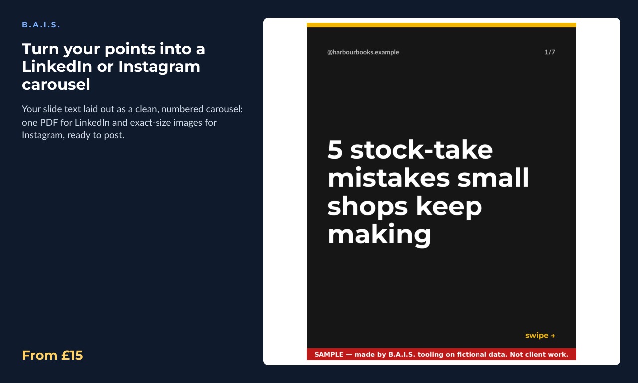 Sample output for: Turn your points into a LinkedIn or Instagram carousel
