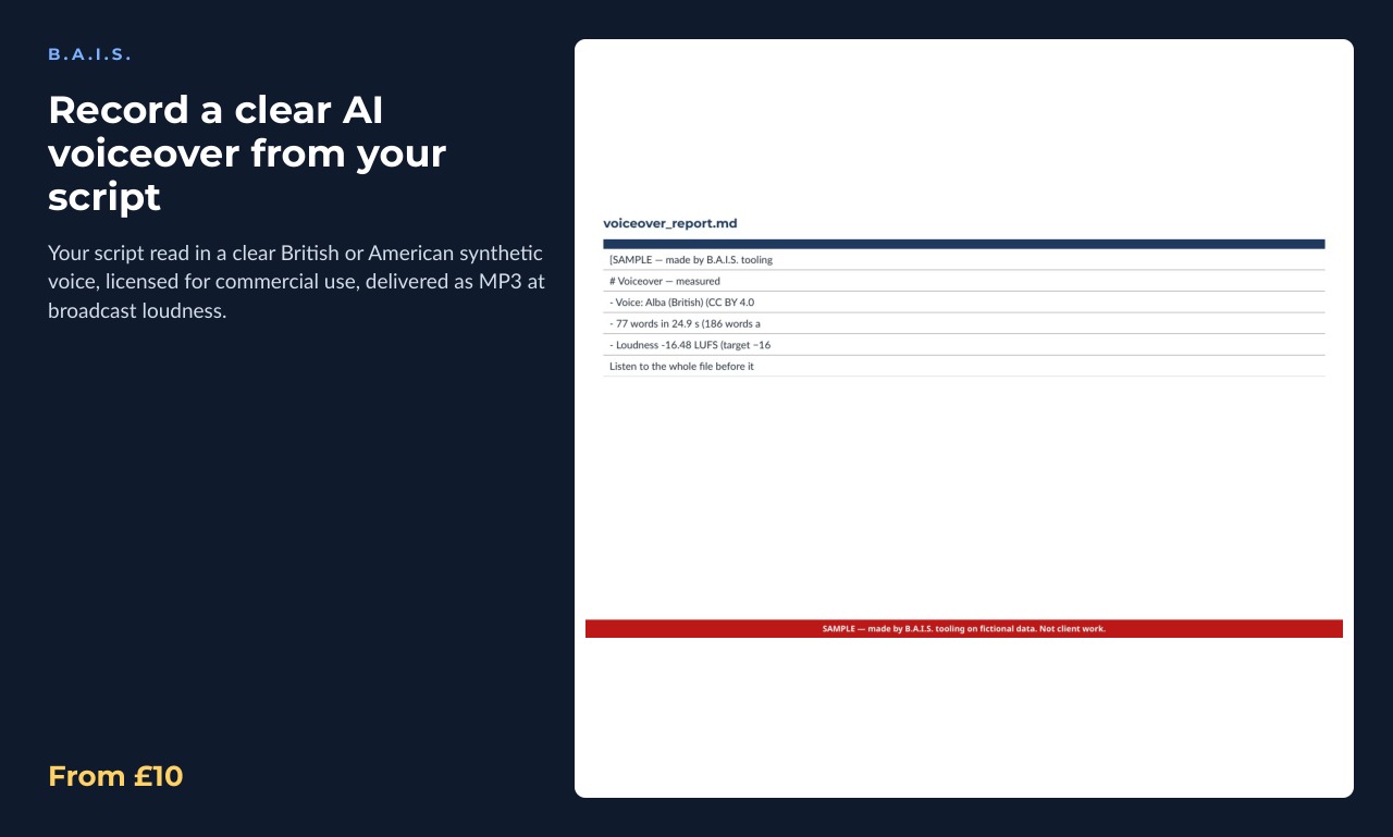 Sample output for: Record a clear AI voiceover from your script